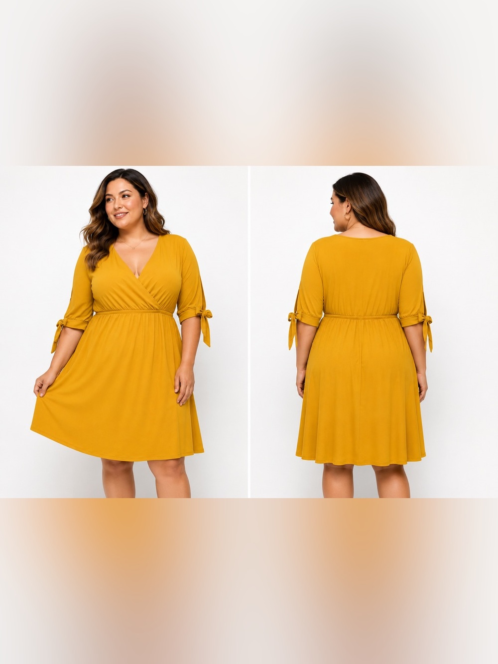 Lane Bryant Mustard Yellow Faux Wrap Tie Sleeve Fit & Flare Dress 18/20